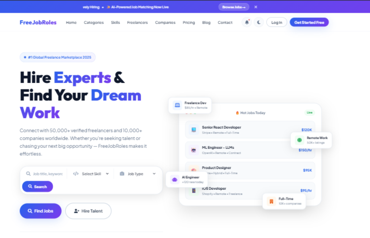 FreeJobRoles Freelance & Job Portal Website Template